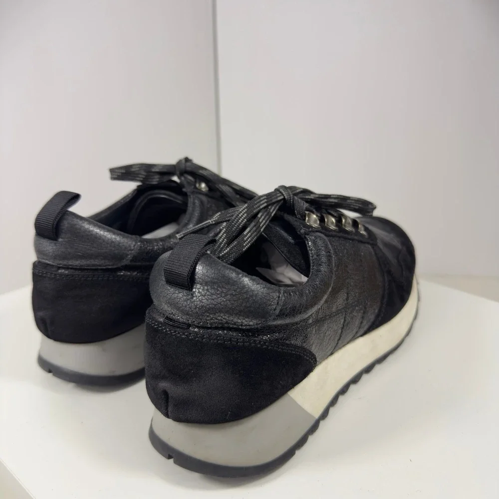 Kanna Mixed Media Black Leather Suede D-Ring Sneakers Women's Size 39EU 8.5US